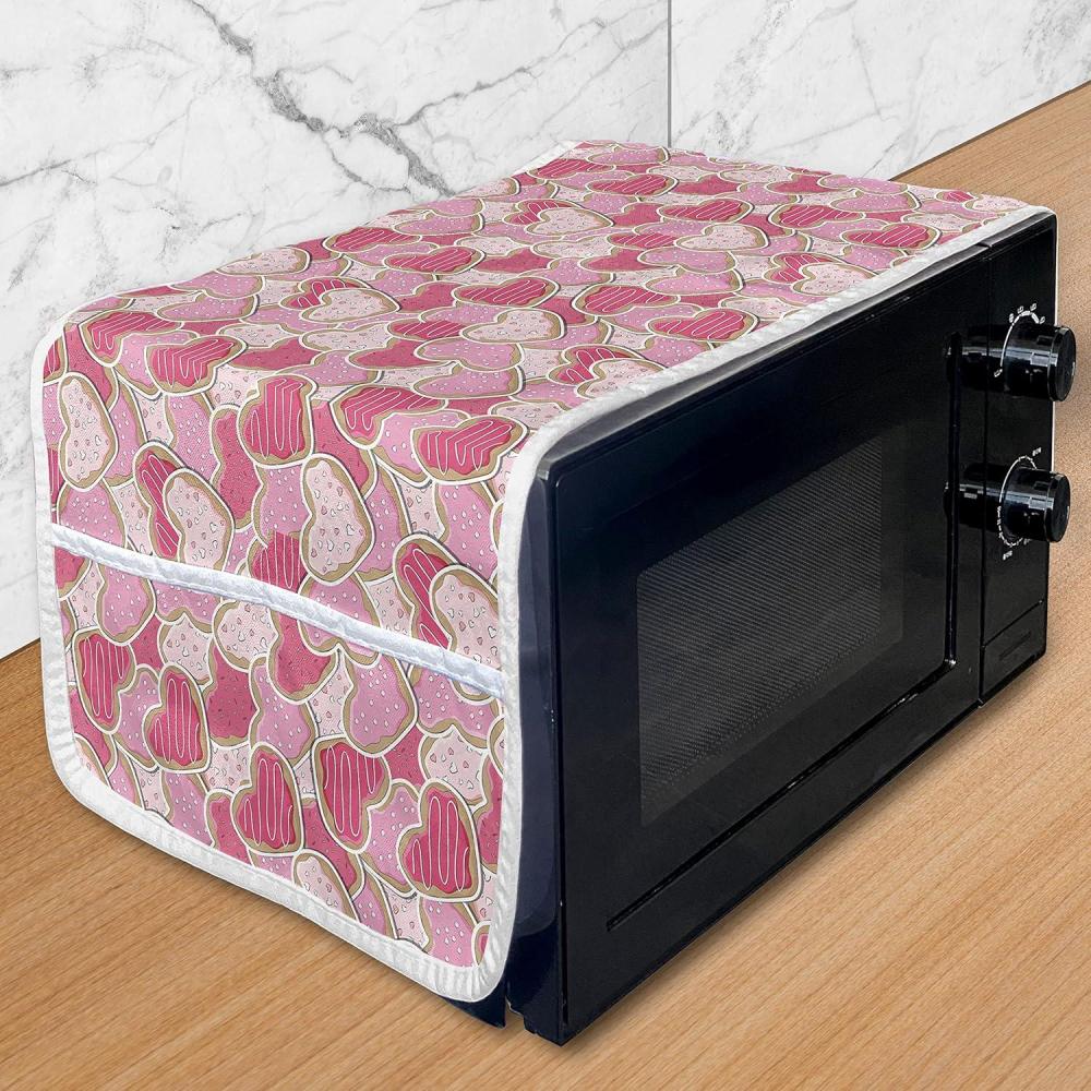 imageAmbesonne Valentines Microwave Oven Cover Doodle Style Hearts with Different Designs Romantic Inspirations for Art Water Resistant Organizer with Pockets for Kitchen 36 x 12 Black Red PinkPale Brown Pale Pink