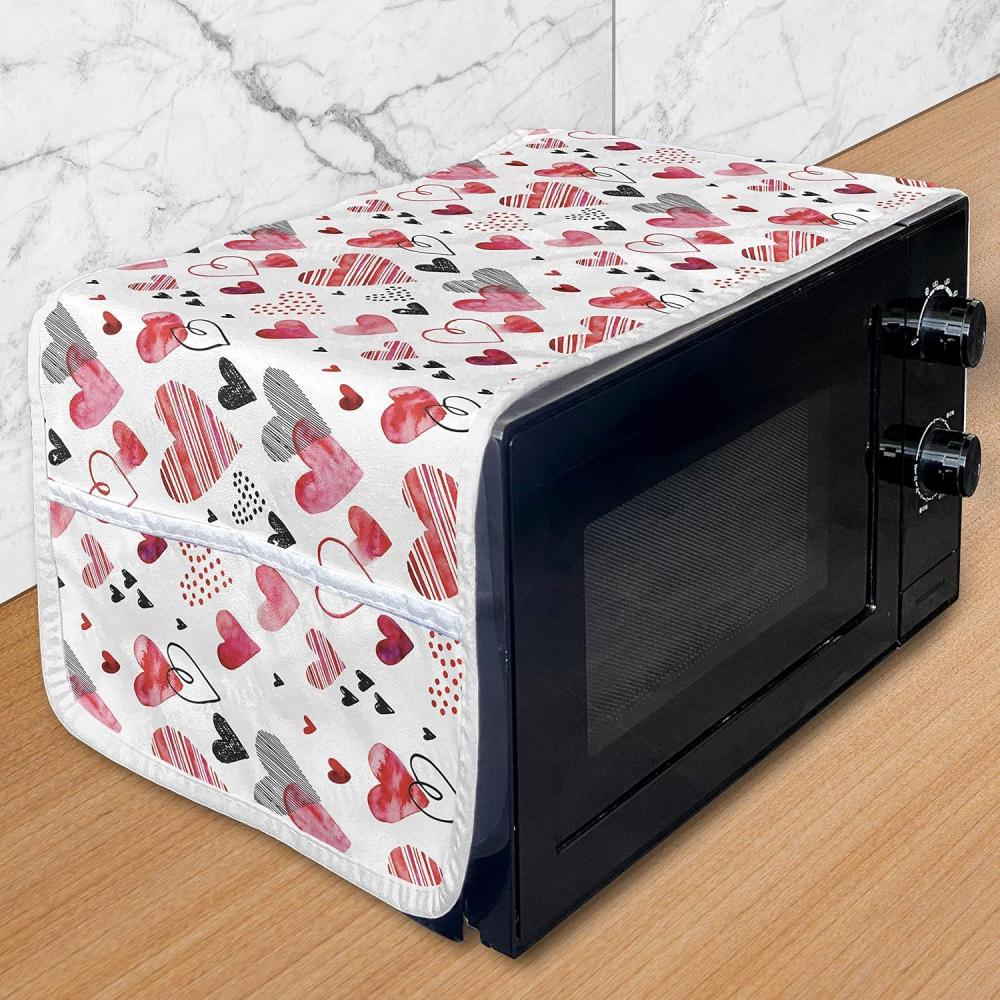 imageAmbesonne Valentines Microwave Oven Cover Doodle Style Hearts with Different Designs Romantic Inspirations for Art Water Resistant Organizer with Pockets for Kitchen 36 x 12 Black Red PinkBlack Red Pink