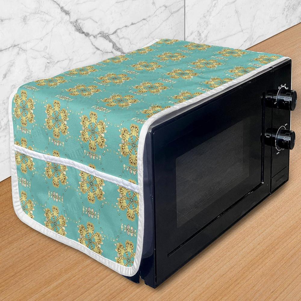 imageAmbesonne Valentines Microwave Oven Cover Romantic Feelings Illustration with Hearts and Flowers Valentines Day Water Resistant Organizer with Pockets for Kitchen 36 x 12 Dark Coral WhiteTurquoise Yellow