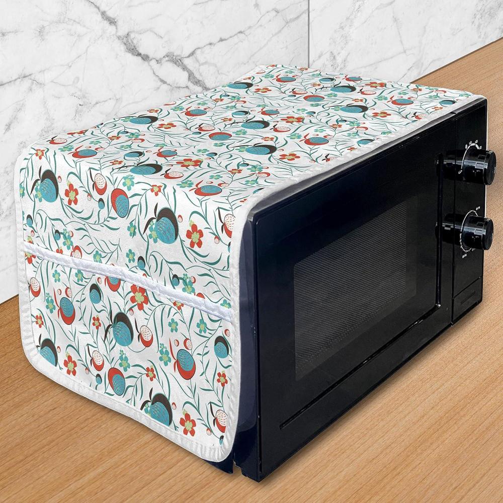 imageAmbesonne Valentines Microwave Oven Cover Romantic Feelings Illustration with Hearts and Flowers Valentines Day Water Resistant Organizer with Pockets for Kitchen 36 x 12 Dark Coral WhiteDark Brown Vermilion