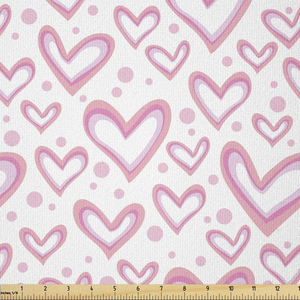 imageAmbesonne Vintage Valentine Fabric by The Yard Pastel Design Pattern of Hearts and Rounds Stretch Knit Fabric for Clothing Sewing and Arts Crafts 3 Yards Pink Pale PinkPink Pale Pink