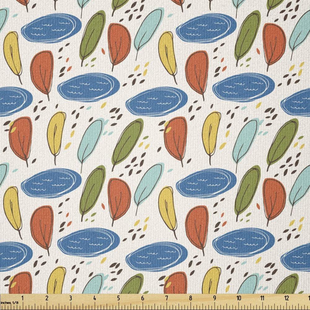 imageAmbesonne Vintage Valentine Fabric by The Yard Romantic Beauty Repetitive Pattern with Irregular Hearts Stretch Knit Fabric for Clothing Sewing and Arts Crafts 10 Yards Cream VermilionBlue Orange