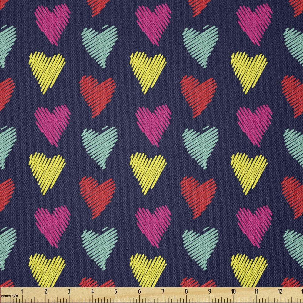 imageAmbesonne Vintage Valentine Fabric by The Yard Romantic Beauty Repetitive Pattern with Irregular Hearts Stretch Knit Fabric for Clothing Sewing and Arts Crafts 10 Yards Cream VermilionSeafoam