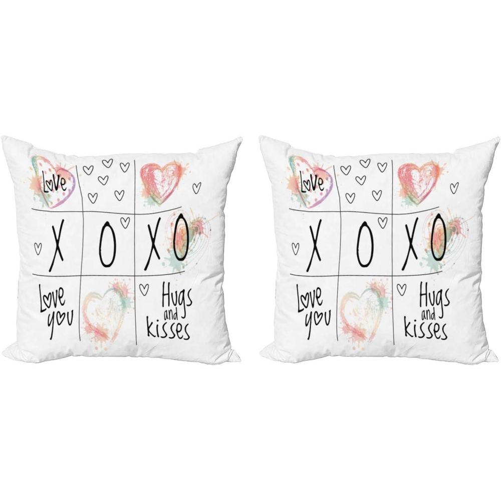 imageAmbesonne Xo Decorative Throw Pillow Case Pack of 2 Love You Hugs Kisses Watercolor Splashes Heart Valentines Artwork Couch Bedroom Living Room Cushion Cover 24 Mint Green White16