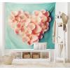 Ambesonne Coral Tapestry, Heart Shaped Floral Petals Valentines Mothers and Wedding Day Still Life, Wide Wall Hanging for Bedroom Living Room Dorm, 60″ X 40″, Peach Mint(Silky Satin Fabric)