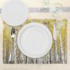 Ambesonne Forest Place Mats Set of 4, Autumn Birch Forest Golden Yellow Leaves Woodland October Seasonal Nature Picture, Washable Fabric Placemats for Dining Table, Standard Size, Yellow and Grey