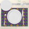 Ambesonne Mardi Gras Place Mats Set of 4, Antique Old Fashioned Motifs in Mardi Gras Holiday Colors Tile Pattern, Washable Fabric Placemats for Dining Table, Standard Size, Purple