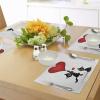 Ambesonne Valentines Day Place Mats Set of 4, Cat Holding Heart Shaped Baloons Romantic Love Themed Illustration, Washable Fabric Placemats for Dining Table, Standard Size, Vermilion Black