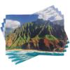 Ambesonne Hawaiian Place Mats Set of 4, Aerial View of Na Pali Coast Kauai Hawaii Mountain Cliff Seacoast Scenic Photo, Washable Fabric Placemats for Dining Table, Standard Size, Brown Green