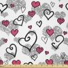 Ambesonne Love Fabric by The Yard, Romantic Sketch Style Hearts Lovers Valentines Birthday Pattern, Stretch Knit Fabric for Clothing Sewing and Arts Crafts, 2 Yards, Grey White Hot Pink(Grey White Hot Pink)