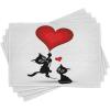 Ambesonne Valentines Day Place Mats Set of 4, Cat Holding Heart Shaped Baloons Romantic Love Themed Illustration, Washable Fabric Placemats for Dining Table, Standard Size, Vermilion Black