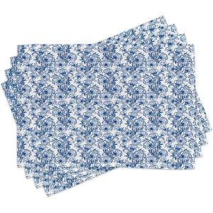 Ambesonne Blue Place Mats Set of 4, Delicate Spring Season Themed Floral Pattern in Traditional Gzhel Look Print, Washable Fabric Placemats for Dining Table, Standard Size, Cobalt Blue White