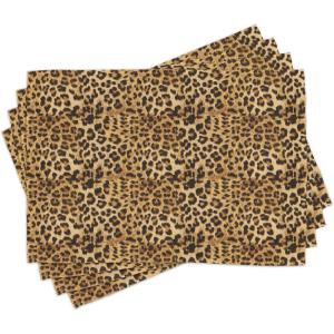 Ambesonne Brown Place Mats Set of 4, Leopard Print Animal Skin Digital Printed Wild Safari Themed Spotted Pattern Art, Washable Fabric Placemats for Dining Table, Standard Size, Brown Black