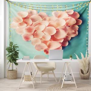 Ambesonne Coral Tapestry, Heart Shaped Floral Petals Valentines Mothers and Wedding Day Still Life, Wide Wall Hanging for Bedroom Living Room Dorm, 60″ X 40″, Peach Mint(Silky Satin Fabric)