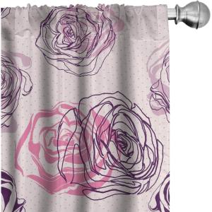 Ambesonne Floral Curtains, Romantic Valentine’s Day Theme Overlapping Simplistic Rose Flowers Art, Window Treatments 2 Panel Set for Living Room Bedroom, Pair of – 28″ x 84″, Pale Salmon and Blush(Dark Purple Grey Pink)