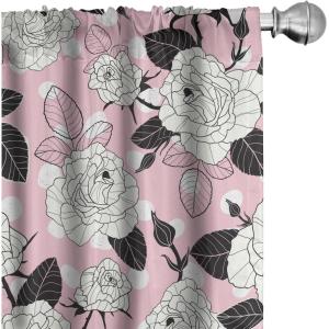 Ambesonne Floral Curtains, Romantic Valentine’s Day Theme Overlapping Simplistic Rose Flowers Art, Window Treatments 2 Panel Set for Living Room Bedroom, Pair of – 28″ x 84″, Pale Salmon and Blush(Charcoal Grey Rose White)