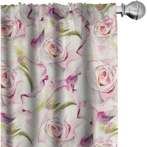 Ambesonne Floral Curtains, Romantic Valentine’s Day Theme Overlapping Simplistic Rose Flowers Art, Window Treatments 2 Panel Set for Living Room Bedroom, Pair of – 28″ x 84″, Pale Salmon and Blush(Dark Magenta and Pale Khaki)