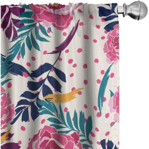 Ambesonne Floral Curtains, Romantic Valentine’s Day Theme Overlapping Simplistic Rose Flowers Art, Window Treatments 2 Panel Set for Living Room Bedroom, Pair of – 28″ x 84″, Pale Salmon and Blush(Dried Rose and Petrol Blue)
