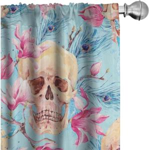 Ambesonne Floral Curtains, Valentine’s Day Concept Art Pastel Repetitive Roses Pattern Plot, Window Treatments 2 Panel Set for Living Room Bedroom, Pair of – 28″ x 84″, Dark Pink Blush and White(Pale Blue Soft Pink)