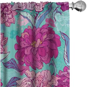 Ambesonne Floral Curtains, Valentine’s Day Concept Art Pastel Repetitive Roses Pattern Plot, Window Treatments 2 Panel Set for Living Room Bedroom, Pair of – 28″ x 84″, Dark Pink Blush and White(Hot Pink and Pale Teal)