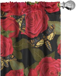 Ambesonne Floral Curtains, Valentine’s Day Concept Art Pastel Repetitive Roses Pattern Plot, Window Treatments 2 Panel Set for Living Room Bedroom, Pair of – 28″ x 84″, Dark Pink Blush and White(Dark Coral Fawn Sepia)