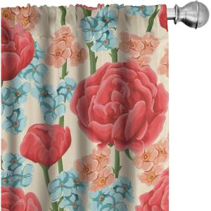 Ambesonne Floral Curtains, Valentine’s Day Concept Art Pastel Repetitive Roses Pattern Plot, Window Treatments 2 Panel Set for Living Room Bedroom, Pair of – 28″ x 84″, Dark Pink Blush and White(Dark Salmon and Slate Blue)