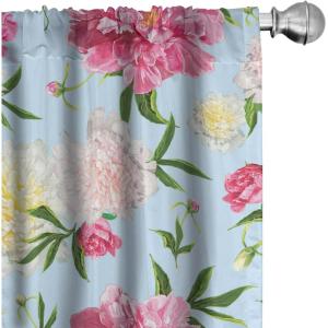 Ambesonne Floral Curtains, Valentine’s Day Concept Art Pastel Repetitive Roses Pattern Plot, Window Treatments 2 Panel Set for Living Room Bedroom, Pair of – 28″ x 84″, Dark Pink Blush and White(Magenta and Olive Green)