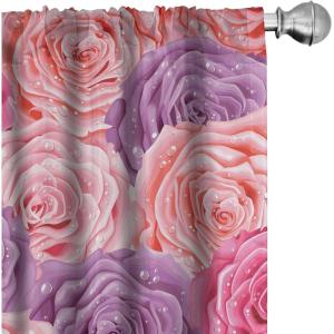 Ambesonne Floral Curtains, Valentine’s Day Concept Art Pastel Repetitive Roses Pattern Plot, Window Treatments 2 Panel Set for Living Room Bedroom, Pair of – 28″ x 84″, Dark Pink Blush and White(Pastel Pink and Dark Salmon)