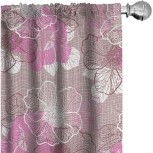 Ambesonne Floral Curtains, Valentine’s Day Concept Art Pastel Repetitive Roses Pattern Plot, Window Treatments 2 Panel Set for Living Room Bedroom, Pair of – 28″ x 84″, Dark Pink Blush and White(Soft Pink and Pale Grey)