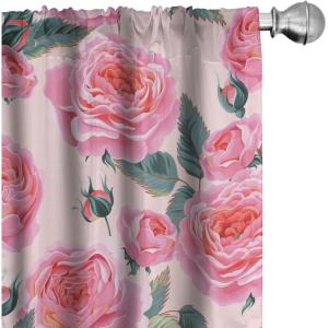 Ambesonne Floral Curtains, Valentine’s Day Concept Art Pastel Repetitive Roses Pattern Plot, Window Treatments 2 Panel Set for Living Room Bedroom, Pair of – 28″ x 84″, Dark Pink Blush and White(Dark Pink and Cadet Blue)