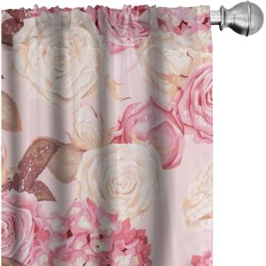Ambesonne Floral Curtains, Valentine’s Day Concept Art Pastel Repetitive Roses Pattern Plot, Window Treatments 2 Panel Set for Living Room Bedroom, Pair of – 28″ x 84″, Dark Pink Blush and White(Pastel Pink Pale Peach)