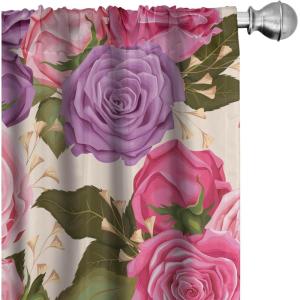 Ambesonne Floral Curtains, Valentine’s Day Concept Art Pastel Repetitive Roses Pattern Plot, Window Treatments 2 Panel Set for Living Room Bedroom, Pair of – 28″ x 84″, Dark Pink Blush and White(Pale Purple and Pastel Pink)