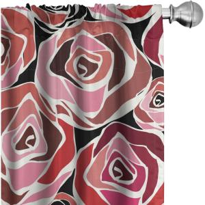Ambesonne Floral Curtains, Valentine’s Day Concept Art Pastel Repetitive Roses Pattern Plot, Window Treatments 2 Panel Set for Living Room Bedroom, Pair of – 28″ x 84″, Dark Pink Blush and White(Dark Pink and Redbrown)