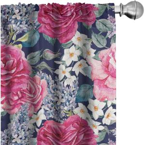 Ambesonne Floral Curtains, Valentine’s Day Concept Art Pastel Repetitive Roses Pattern Plot, Window Treatments 2 Panel Set for Living Room Bedroom, Pair of – 28″ x 84″, Dark Pink Blush and White(Raspberry Laurel Green)