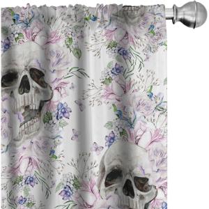 Ambesonne Floral Curtains, Valentine’s Day Concept Art Pastel Repetitive Roses Pattern Plot, Window Treatments 2 Panel Set for Living Room Bedroom, Pair of – 28″ x 84″, Dark Pink Blush and White(Blue Grey Soft Pink)