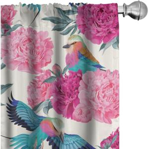 Ambesonne Floral Curtains, Valentine’s Day Theme Grunge Style Repetitive Rose Flowers Abstract, Window Treatments 2 Panel Set for Living Room Bedroom, Pair of – 28″ x 84″, Pale Fuchsia and Sepia(Hot Pink and Petrol Blue)