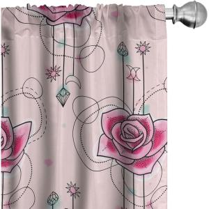 Ambesonne Floral Curtains, Valentine’s Day Theme Grunge Style Repetitive Rose Flowers Abstract, Window Treatments 2 Panel Set for Living Room Bedroom, Pair of – 28″ x 84″, Pale Fuchsia and Sepia(Hot Pink Pale Blue)
