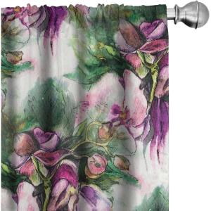 Ambesonne Floral Curtains, Valentine’s Day Theme Grunge Style Repetitive Rose Flowers Abstract, Window Treatments 2 Panel Set for Living Room Bedroom, Pair of – 28″ x 84″, Pale Fuchsia and Sepia(Pale Ruby and Reseda Green)
