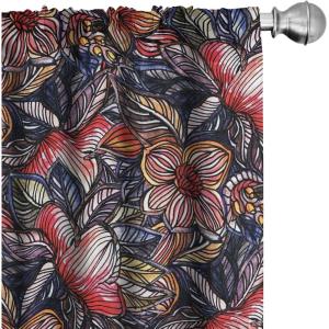 Ambesonne Floral Curtains, Valentine’s Day Theme Grunge Style Repetitive Rose Flowers Abstract, Window Treatments 2 Panel Set for Living Room Bedroom, Pair of – 28″ x 84″, Pale Fuchsia and Sepia(Scarlet and Lavender Blue)