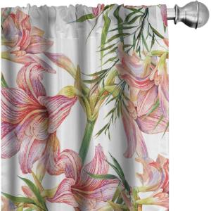 Ambesonne Floral Curtains, Valentine’s Day Theme Grunge Style Repetitive Rose Flowers Abstract, Window Treatments 2 Panel Set for Living Room Bedroom, Pair of – 28″ x 84″, Pale Fuchsia and Sepia(Raspberry and Pistachio Green)