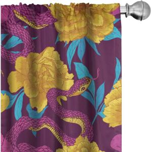 Ambesonne Floral Curtains, Valentine’s Day Theme Grunge Style Repetitive Rose Flowers Abstract, Window Treatments 2 Panel Set for Living Room Bedroom, Pair of – 28″ x 84″, Pale Fuchsia and Sepia(Earth Yellow and Hot Pink)