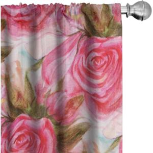 Ambesonne Floral Curtains, Valentine’s Day Theme Grunge Style Repetitive Rose Flowers Abstract, Window Treatments 2 Panel Set for Living Room Bedroom, Pair of – 28″ x 84″, Pale Fuchsia and Sepia(Dark Coral Khaki Green)