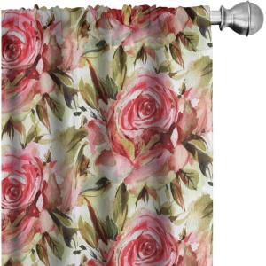Ambesonne Floral Curtains, Valentine’s Day Theme Grunge Style Repetitive Rose Flowers Abstract, Window Treatments 2 Panel Set for Living Room Bedroom, Pair of – 28″ x 84″, Pale Fuchsia and Sepia(Dark Coral Khaki and Camel)