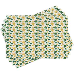 Ambesonne Irish Place Mats Set of 4, Happy St. Patrick’s Day Concept Pattern with Traditional Holiday, Washable Fabric Placemats for Dining Table, Standard Size, Yellow White