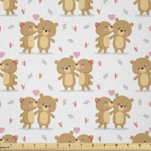 Ambesonne Kissing Fabric by The Yard, Valentine Love Theme Romantic Cartoon Couple Bear and Hearts Composition, Stretch Knit Fabric for Clothing Sewing and Arts Crafts, 2 Yards, Sand Brown Pink White(Sand Brown Pink White)