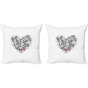Ambesonne Love Decorative Throw Pillow Case Pack of 2, Words in Heart Shape Positive Vibes Valentines Day Romance, Couch Bedroom Living Room Cushion Cover, 16″, Dark Coral White(18″)