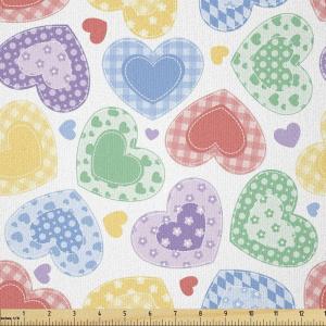 Ambesonne Love Fabric by The Yard, Patchwork Style Hearts White Backdrop Dreamy Fantasy Display Romantic Valentines, Stretch Knit Fabric for Clothing Sewing and Arts Crafts, 3 Yards, Multicolor(Multicolor)
