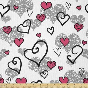 Ambesonne Love Fabric by The Yard, Romantic Sketch Style Hearts Lovers Valentines Birthday Pattern, Stretch Knit Fabric for Clothing Sewing and Arts Crafts, 2 Yards, Grey White Hot Pink(Grey White Hot Pink)