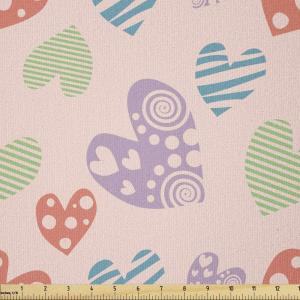 Ambesonne Love Fabric by The Yard, Various Ornamental Hearts in Pastel Colors Valentine’s Day Themed Design, Stretch Knit Fabric for Clothing Sewing and Arts Crafts, 1 Yard, Blush Multicolor(Blush Multicolor)
