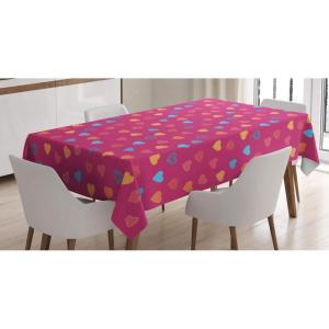 Ambesonne Magenta Tablecloth, Heart Valentine Days Lovers Love Concept, Rectangular Table Cover for Dining Room Kitchen Decor, 60″ X 84″, Multicolor